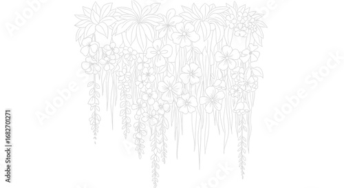 Delicate flower outlines in a cascading design for decorative projects