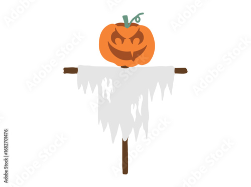Halloween Scarecrow Pumpkin Cartoon Illustration