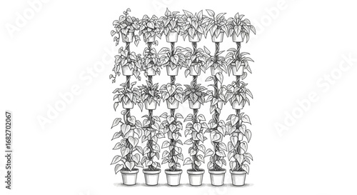 Elegant cascade of potted plants create a living wall aesthetic