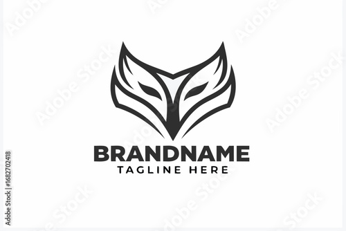 Black abstract fox head logo art on white background emblem design