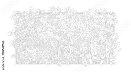 Elegant monochrome botanical border with intricate tropical foliage pattern