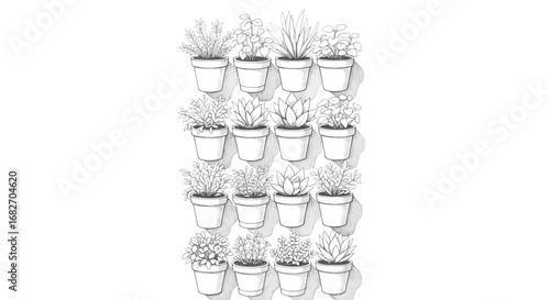 Minimalist Sketch of Potted Plants for Interior Design and Home Decor