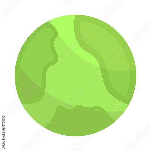 Simplistic green globe illustration representing Earth with abstract landmasses and smooth curves
