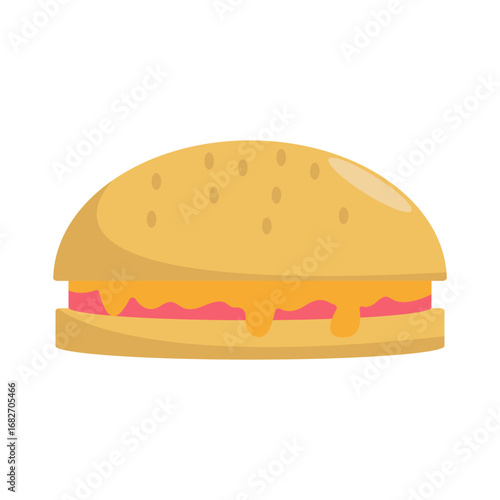 A vibrant burger with layers of fresh ingredients against a simple background