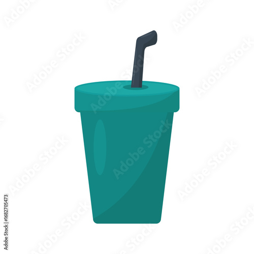 A vibrant teal drink cup with a straw, set against a plain background, ideal for beverage promotions