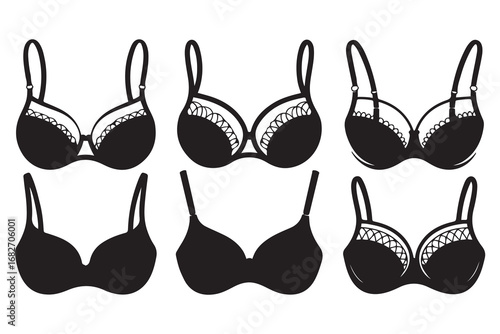 Set of lady bras silhouette vector art. Vector black silhouette. with white background
