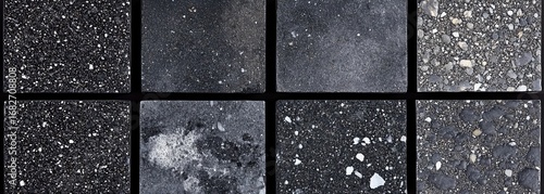 A grid of 8 small, evenly spaced squares displaying different types of speckle patterns
