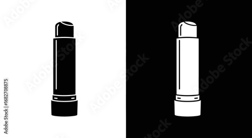 A tube of lip balm or chapstick, a black and white split icon for lip care, moisturizing, and beauty products.
