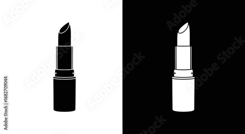 A classic lipstick tube, a black and white split icon symbolizing makeup, glamour, and the cosmetics industry.