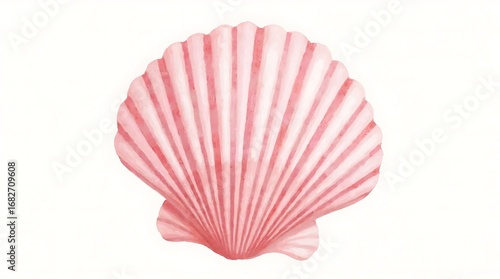 Soft Pink Watercolor Scallop Shell Design, Isolated on White Background