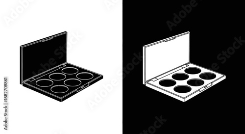 An eyeshadow palette with multiple colors, a black and white split icon for eye makeup, cosmetics, and beauty products.