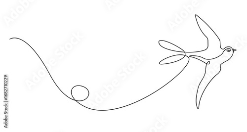 Swallow Bird Flying Continuous One Line Drawing. Minimalistic Simple Linear Illustration of Silhouette of Bird. Simple One Line Art for Minimalist Design.