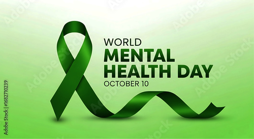 Emerald Green Ribbon: World Mental Health Day Awareness Symbol
