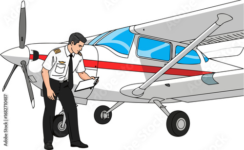 confident pilot preflight checklist aviation safety and travel, isolated on transparent background