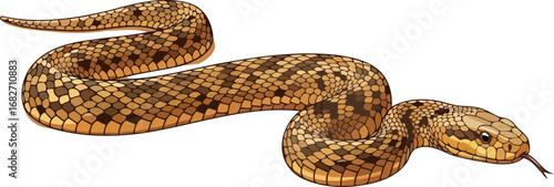 desert reptile a detailed brown snake illustration, scaly skin texture, wild nature, isolated on transparent background