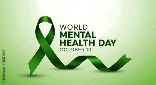 Elegant Green Ribbon Symbolizing World Mental Health Day Awareness.