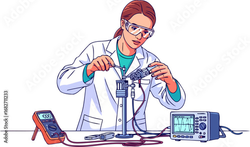 female scientists precision intricate experiment, focused research, lab innovation, isolated on transparent background