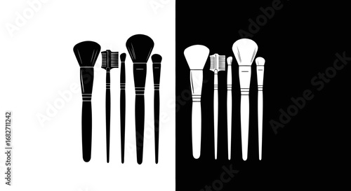 An outline style of a makeup brush set, a modern and clean icon for a beauty tutorial, a makeup course, or a cosmetics brand.