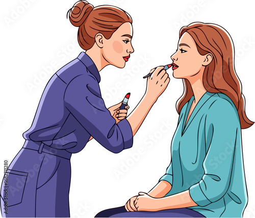 expert makeup artist applying red lipstick a closeup illustration of beauty and transformation, isolated on transparent background