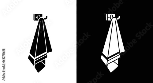 An outline style of a hanging towel, a modern and clean icon for spa services, hotel branding, or bathroom decor.