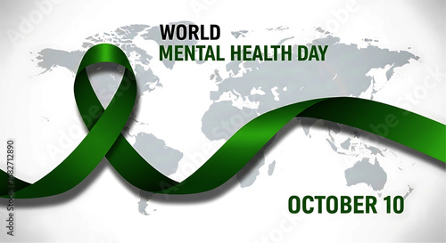 Dark Green Awareness Ribbon, Symbolic Loop, Satin Texture, World Mental Health Day
