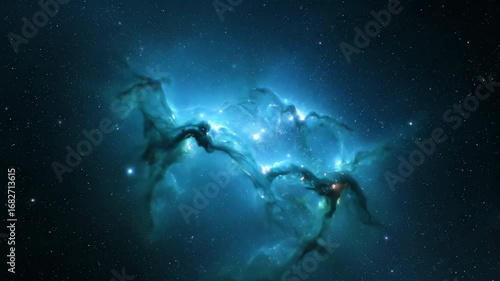 Majestic Blue Nebula and Stars in Deep Space Cosmic Scene with Glowing Star Clusters and Mystical Interstellar Clouds in Infinite Universe Astronomy Background