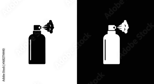 A cosmetic spray bottle, a black and white split icon representing a face mist, a hairspray, or a setting spray.