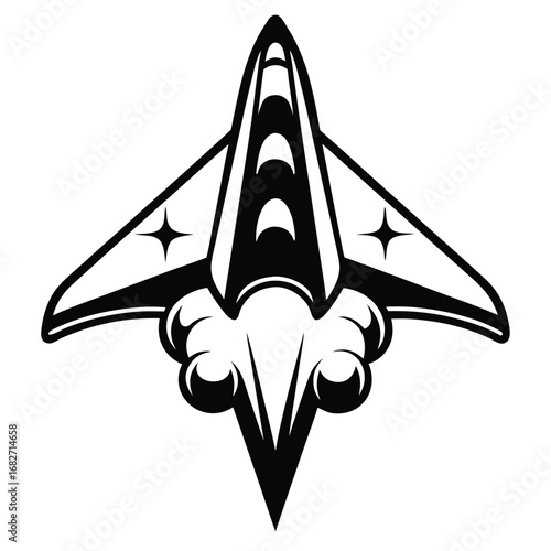 Black Geometric Spaceship Design with Stars