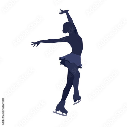 A graceful figure skater performs an elegant spin, captured in a dynamic 2D flat vector illustration with clean lines and solid colors, isolated on white.