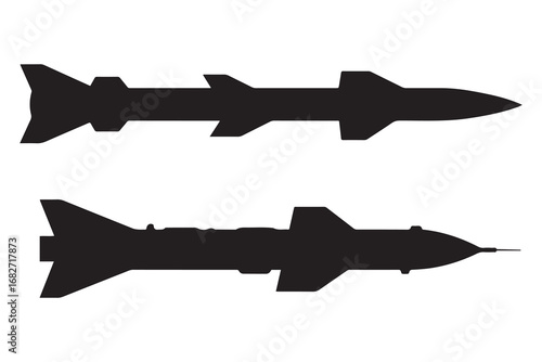 Military Missile silhouette vector art. Vector black silhouette. with white background