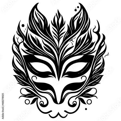 Intricate mask design with artistic leaf elements enhancing the mysterious allure and evoking