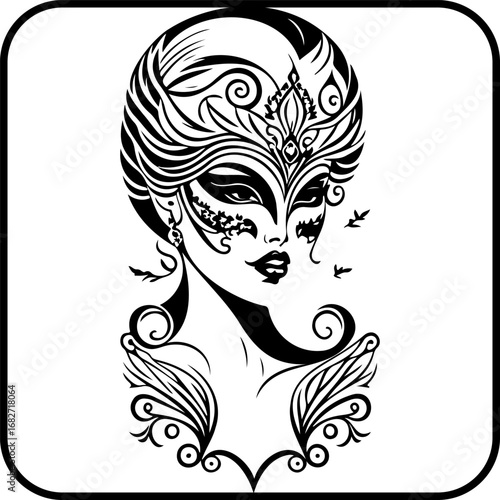Intricate masquerade beauty face portrait art showcasing elegant mask and ornamental elements for