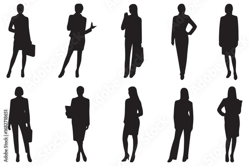 Set of Business Women Silhouette, Ladies Collection. Vector black silhouette. with white background