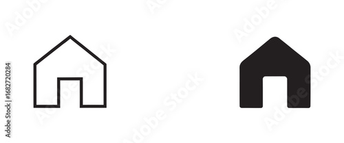 Simple house icon set featuring outline and solid silhouette styles. Vector graphic illustration of a home symbol for web design and user interface