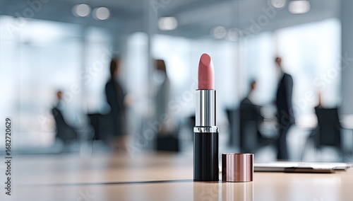 Wallpaper Mural Pink lipstick on a conference room table.  Blurred background of business people Torontodigital.ca