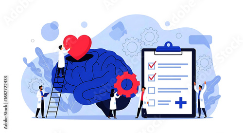 Team of Doctors Working on Brain Health with Heart and Gear