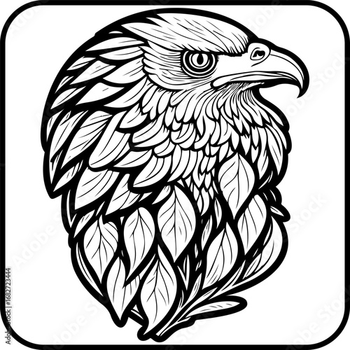 Majestic eagle head illustration a symbol of freedom and power in black and white line art
