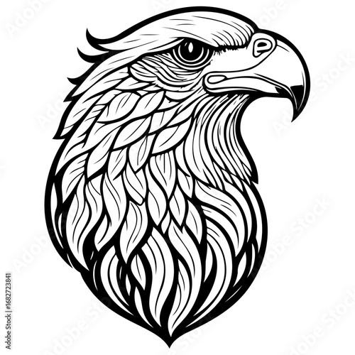 Majestic eagle head illustration, portraying strength freedom and precision in monochrome vector