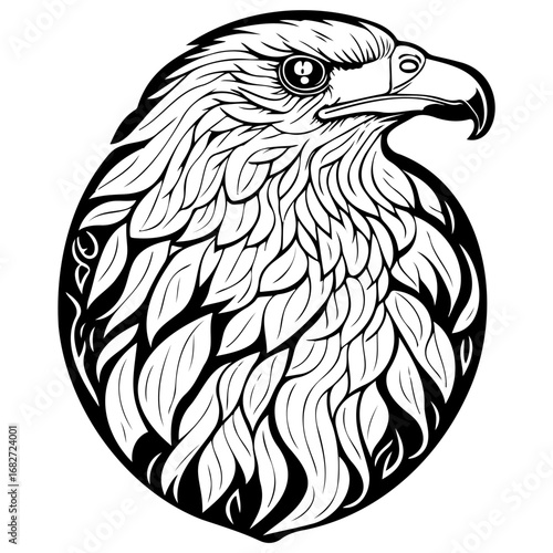 Majestic eagle head portrait with intricate line art design showcasing grace strength and freedom