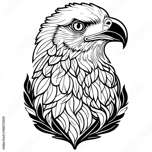 Majestic eagle portrait crafted as striking vector illustration and detailed monochrome design for