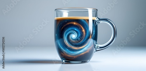 Coffee cup filled with a swirling galaxy and stars