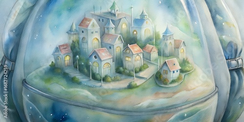 A miniature fantasy village nestled inside a clear orb