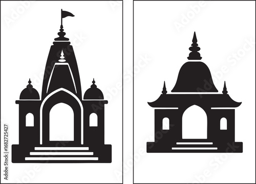 Vector Silhouette Illustrations of Indian and Nepalese Temples Hindu and Buddhist Architecture Icons for Cultural and Religious Art and Design