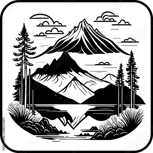 Majestic Peaks: A Serene Mountain Landscape Reflection Showcasing Nature's Beauty in Minimalist