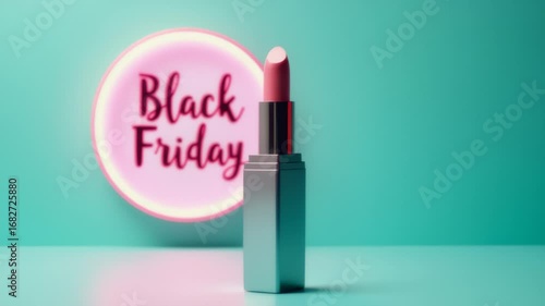 Lipstick on teal surface with glowing Black Friday sign