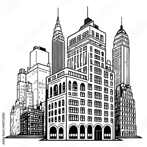Metropolitan skyline illustration showcasing various architectural styles featuring an urban