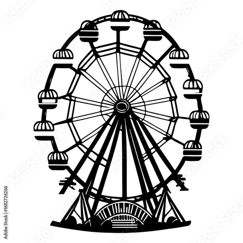 Minimalist Ferris Wheel Vector Illustration Depicting Amusement Park Attraction Silhouette Design
