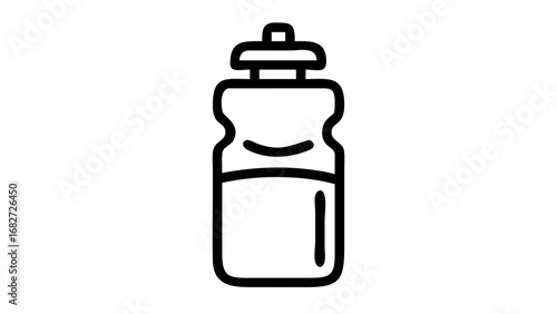 Line art icon of a sports water bottle with a cap and liquid inside, representing hydration and fitness.