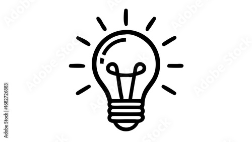 A simple, clean line art illustration of a glowing light bulb with radiating lines, symbolizing an idea or inspiration.