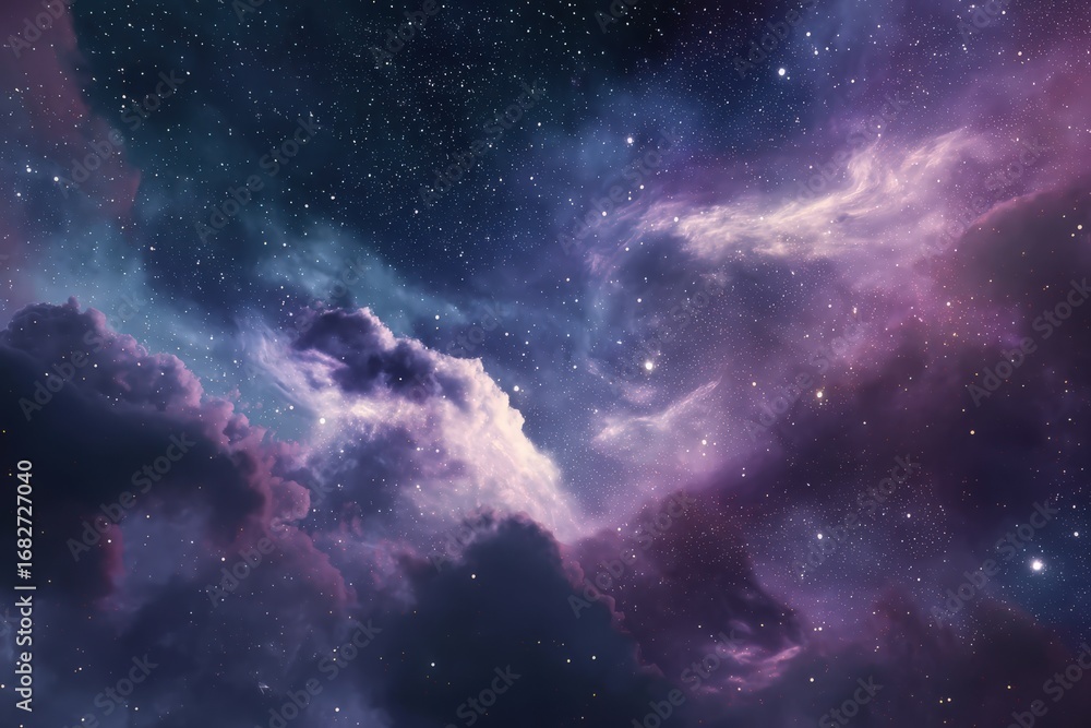 Fototapeta premium A purple galaxy with stars and colorful clouds in the night sky